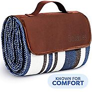 Extra Large Picnic & Outdoor Blanket Dual Layers for Outdoor Water-Resistant Handy Mat Tote Spring Summer Blue and Wh...