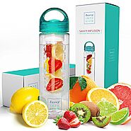 Savvy Infusion Water Bottles - 24 Ounces - Teal Cap - Leak Proof Silicone Sealed Cap with Handle - Fruit Infuser Wate...