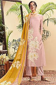 Buy Light Pink Cotton Silk Printed Salwar Kameez With Beautiful Chiffon Dupatta Online | Like A Diva