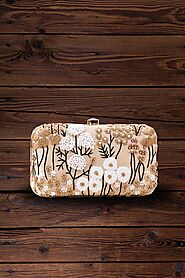 Beige Floral Hand Embroidered Clutch