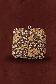 Coffee Brown Hand Embroidered Clutch